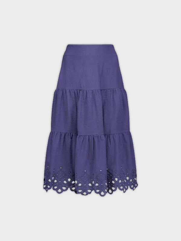 FLOWER CUT OUT SKIRT-NAVY corduroy skirt durable