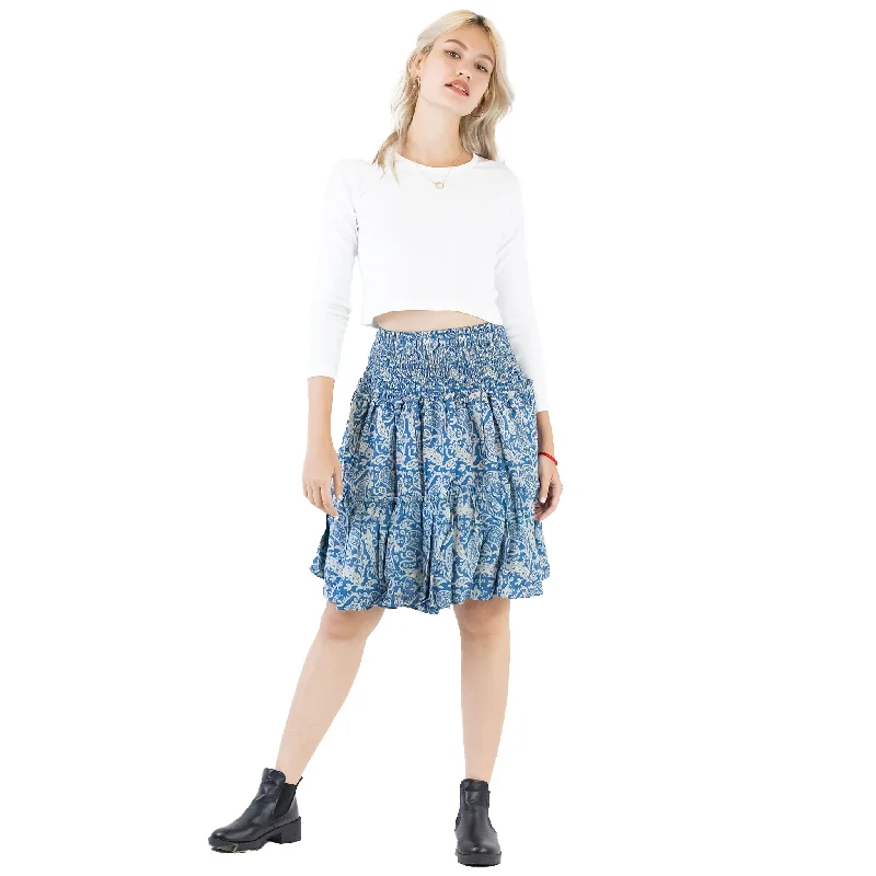 Flower Women's Skirt in White Blue SK0090 020150 02 linen skirt relaxed