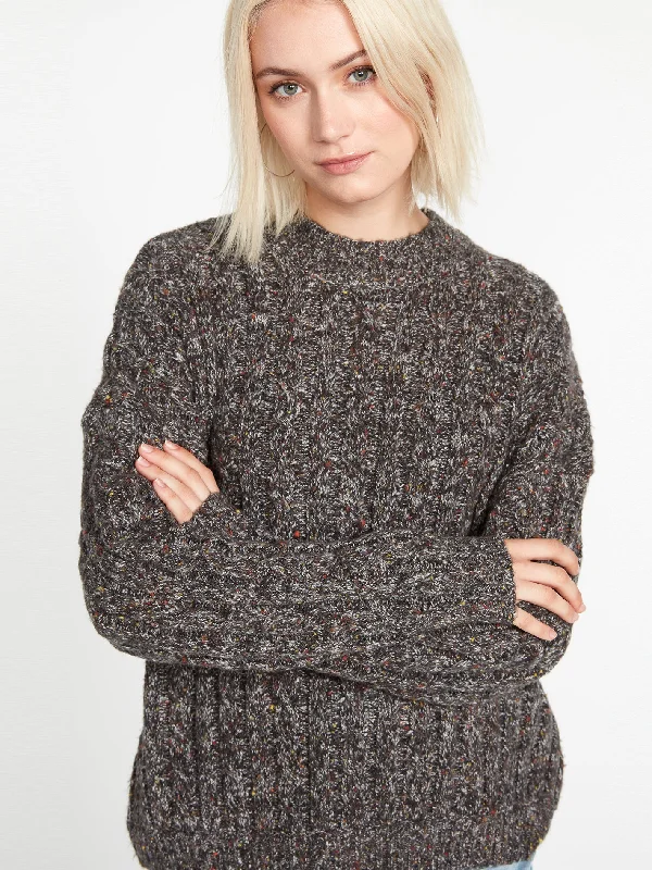 Girl Chat Sweater - Black Turtle Neck Boat Neck Asymmetrical Neck