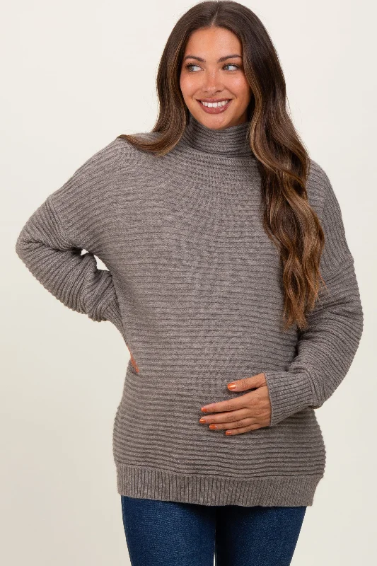 Grey Turtleneck Maternity Sweater Chenille Brocade Lace