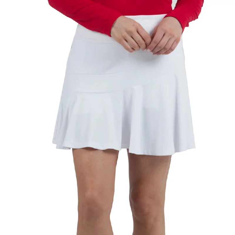 IBKUL Women's Solid Flounce 17" Golf Skort - White denim skirt fashionable