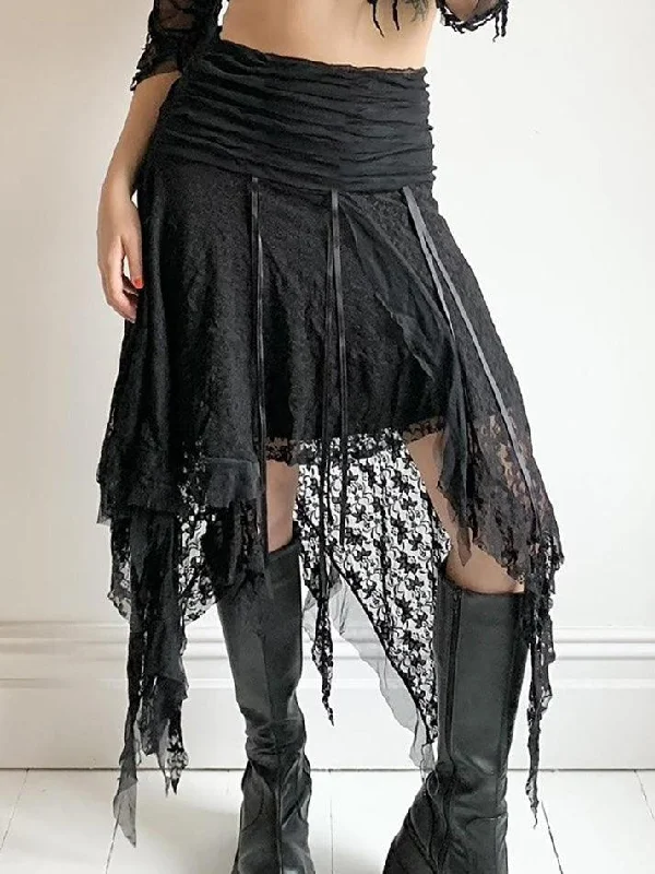 Irregular Hem Design With Wavy Edge Lace Splicing Skirts velvet skirt plush