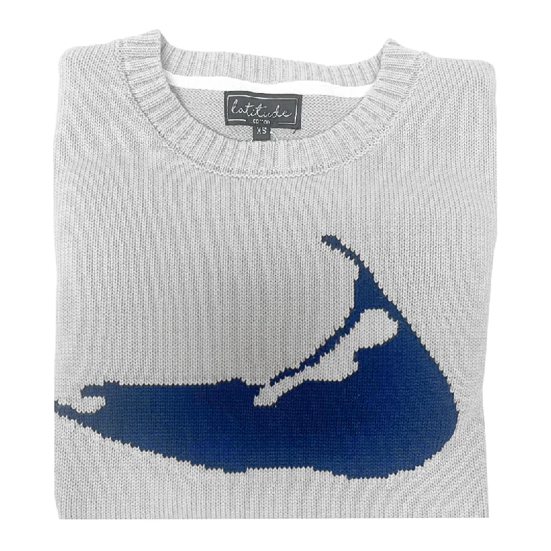 Latitudes Women's Island Logo Sweater in Grey Mesh Fabric Canvas Fabric Denim Fabric