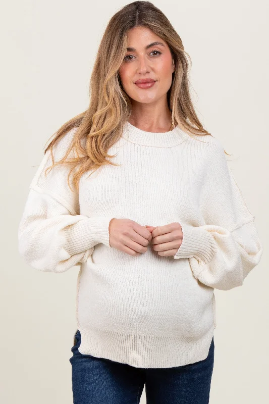 Ivory Oversized Basic Drop Shoulder Maternity Sweater Neon Metallic Matte