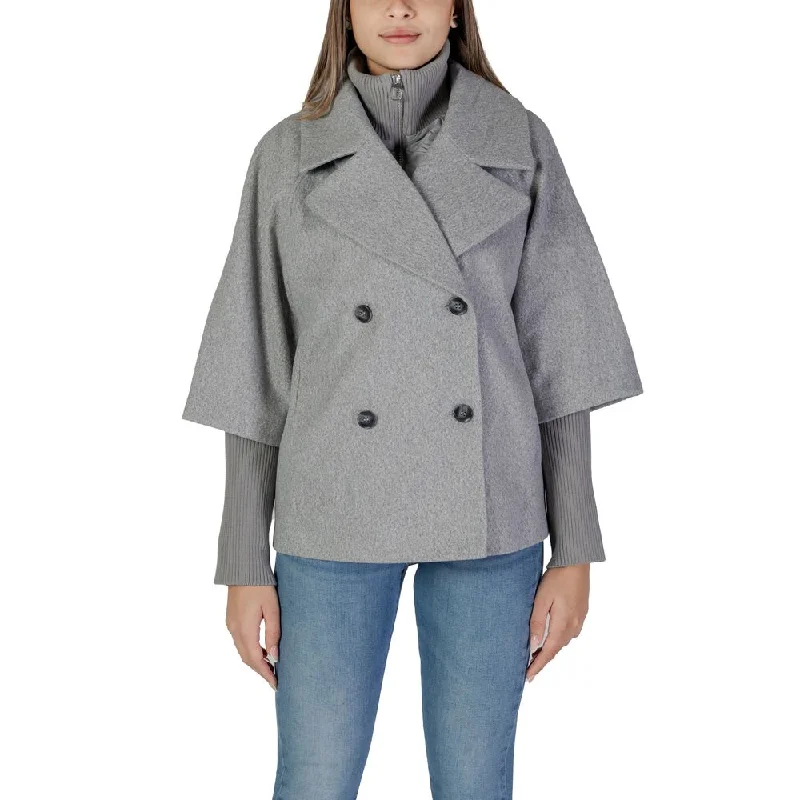 Jacqueline De Yong Gray Polyester Jackets & Coat Appliqued Jacket Beaded Jacket Sequined Jacket