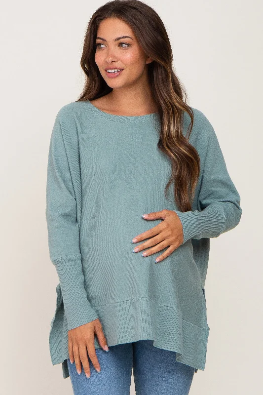 Jade Dolman Sleeve Side Slit Maternity Sweater Transparent Opaque Sheer