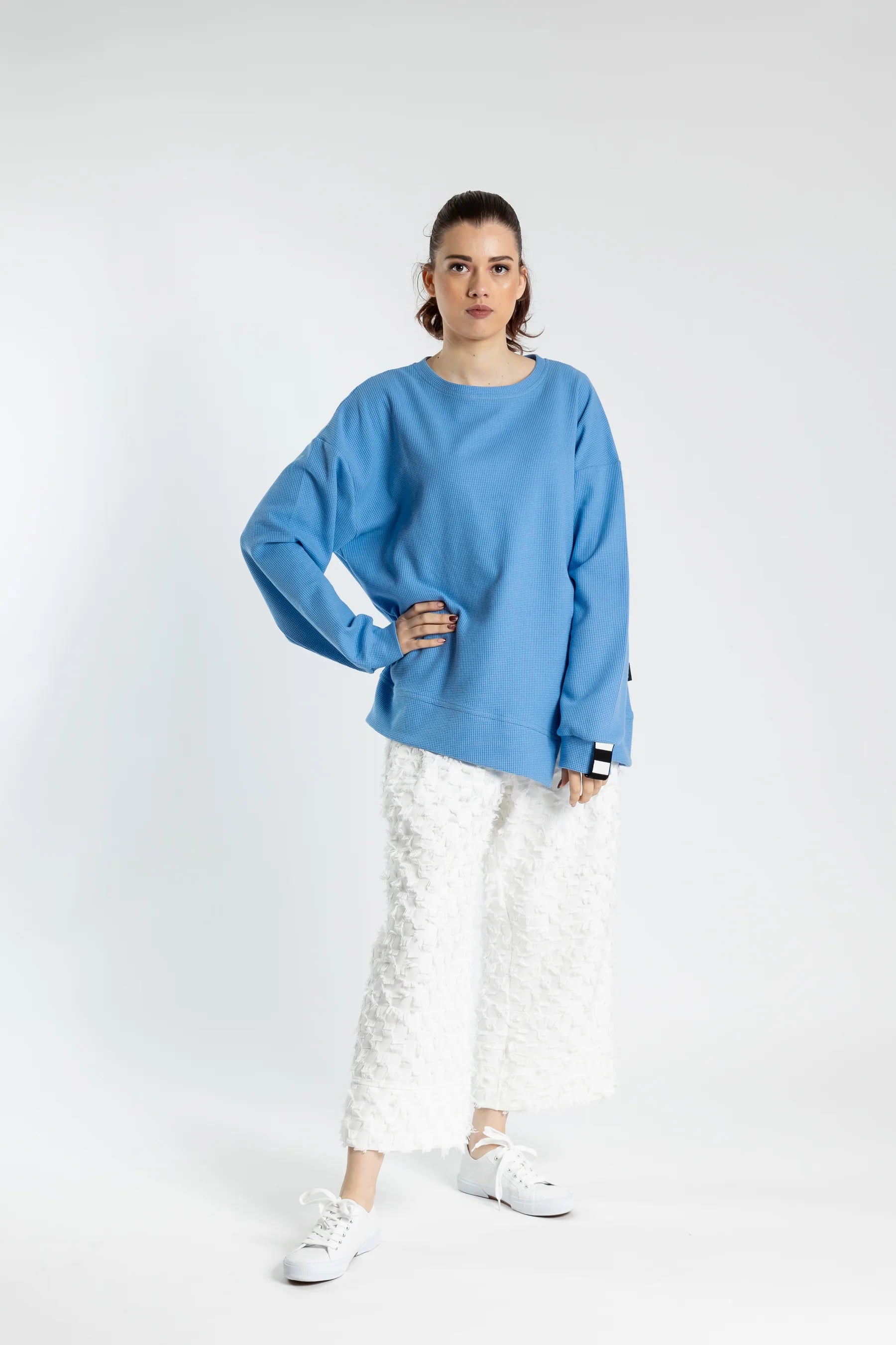 JELLICOE EFFORTLESS SWEATER - BLUE Ribbed Striped Patterned