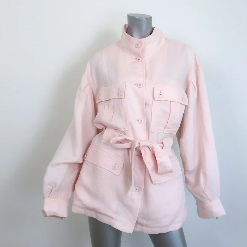 Joie Sirena Belted Utility Jacket Pink Linen-Blend Size Large Knit Jacket Woven Jacket Fleece Jacket Joie Sirena Belted Utility Jacket Pink Linen-Blend Size Large Knit Jacket Woven Jacket Fleece Jacket