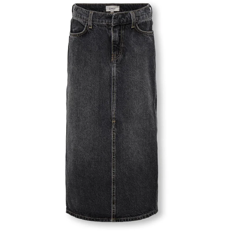 kids ONLY Washed Black Cilla Long Slit Skirt Denim belted skirt waist