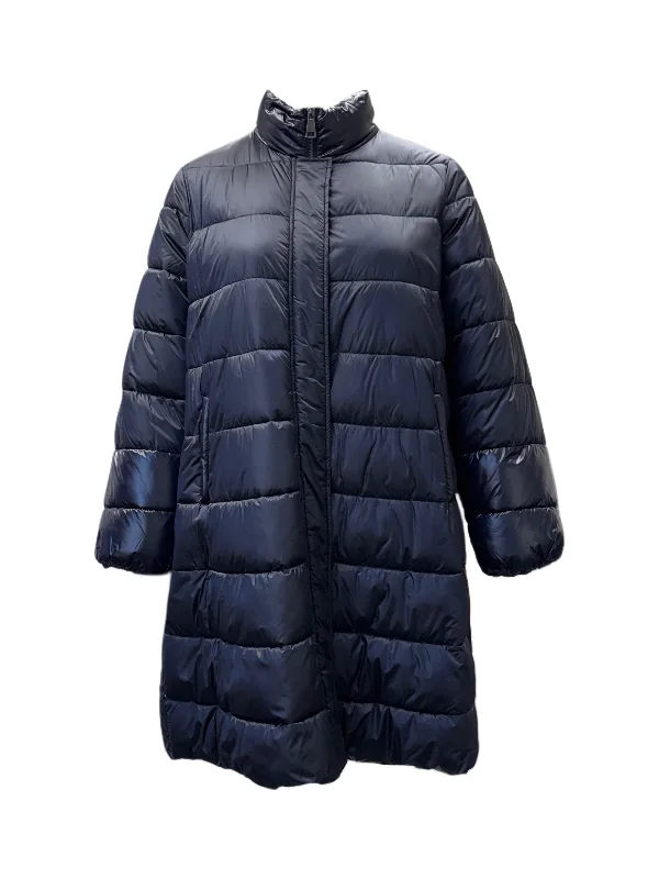 Marina Rinaldi Women's Navy Petalo Quilted Jacket NWT Boat Neck Shawl Collar Notched Collar Marina Rinaldi Women's Navy Petalo Quilted Jacket NWT Boat Neck Shawl Collar Notched Collar