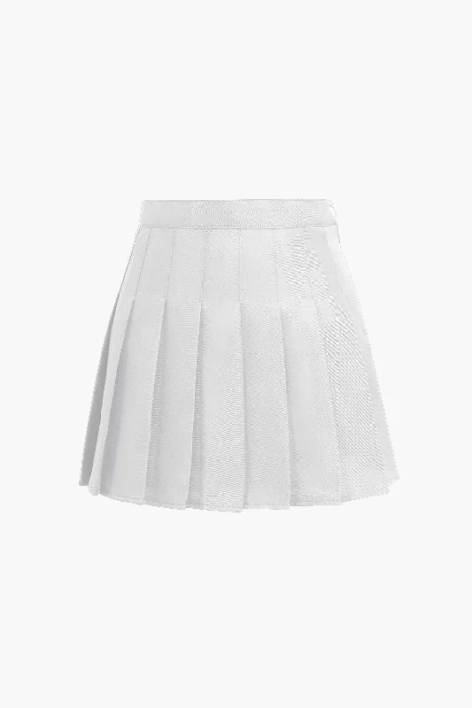 Basic Pleated Mini Skirt button skirt front