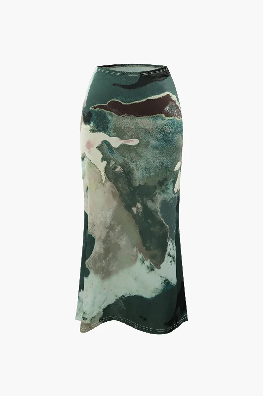 Watercolor Print Midi Skirt corduroy skirt comfortable