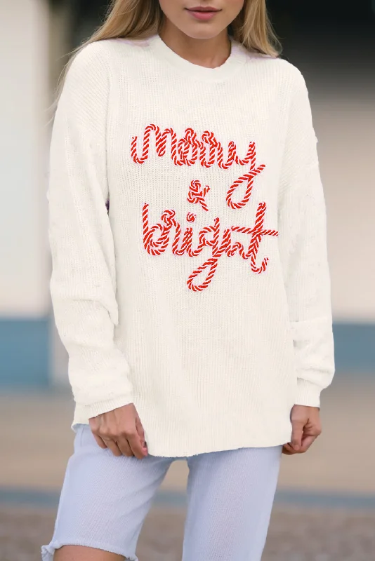 MERRY & BRIGHT Round Neck Sweater Spandex Rayon Corduroy