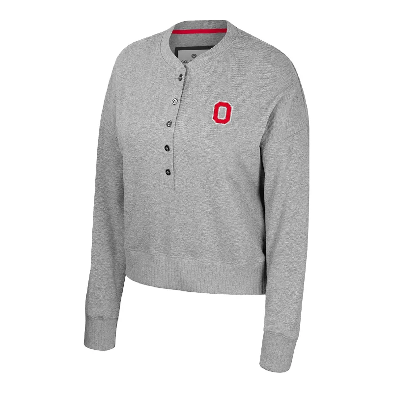 Ladies Ohio State Buckeyes Power Shortage Gray Henley Sweater Soft Cozy Warm