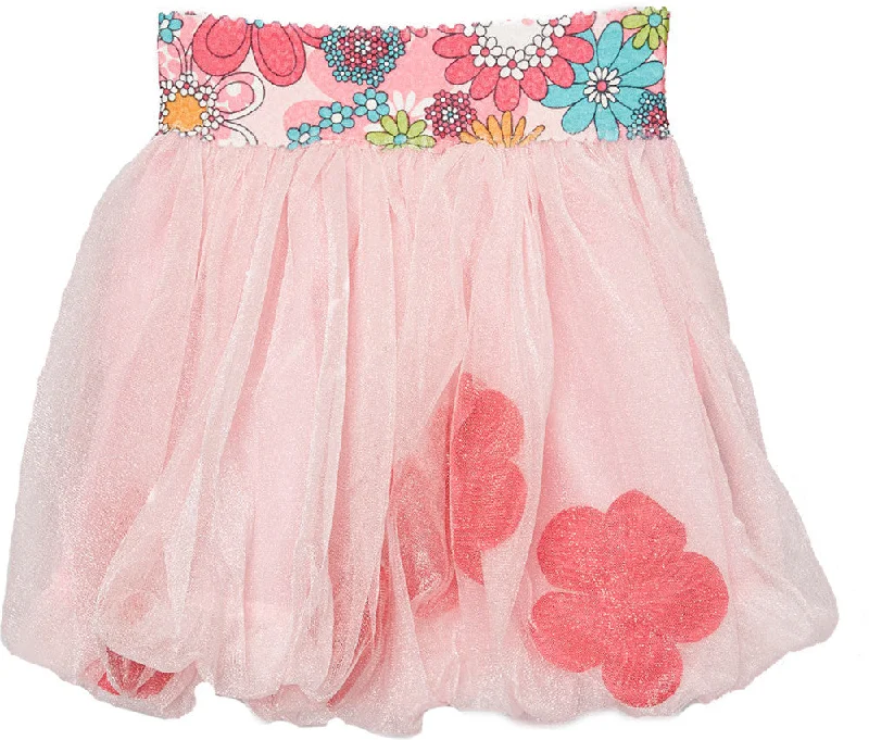 Pink Bubble Skirt With Hot Pink Petal linen skirt natural