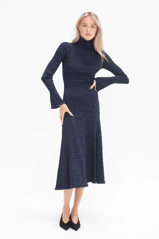 Stina Skirt in Geo Knits, Navy-Black lace skirt delicate