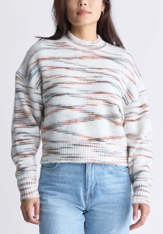 Raya Women's Knit Sweater, Egret White - SW0044F Striped Floral Plaid