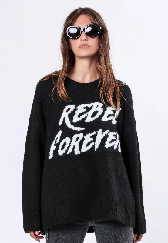 REVOLUTION REBEL JUMPER BLACK Ribbed Striped Patterned