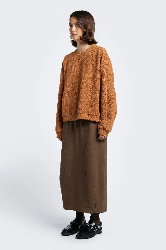 Respite Sweater Rusty Brown Hooded Sweater Collared Sweater Shawl Collar