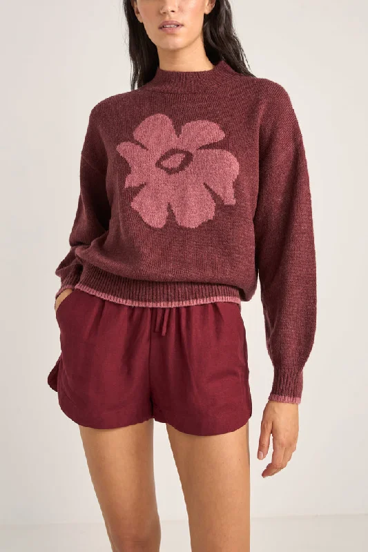 Rhythm Juliet Floral Jumper - BURGUNDY Soft Cozy Warm