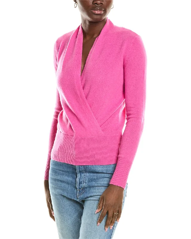 sofiacashmere Modern Faux Wrap Cashmere Sweater Zippered Buttoned Snapped