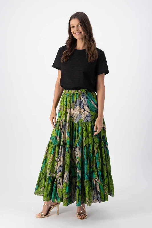 Vivant LAX Tiered Skirt Green in Cotton Voile velvet skirt glossy