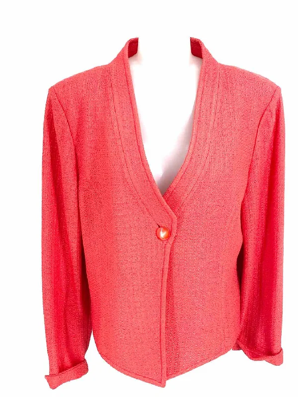 ST. JOHN Women's Coral Santana Knit Size 16 Jacket Front Pockets Side Pockets Patch Pockets ST. JOHN Women's Coral Santana Knit Size 16 Jacket Front Pockets Side Pockets Patch Pockets