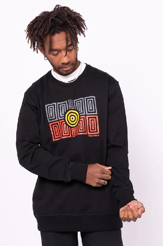 Strong Community Black Premium Cotton Crew Neck Unisex Sweater Solid Color Striped Floral Print