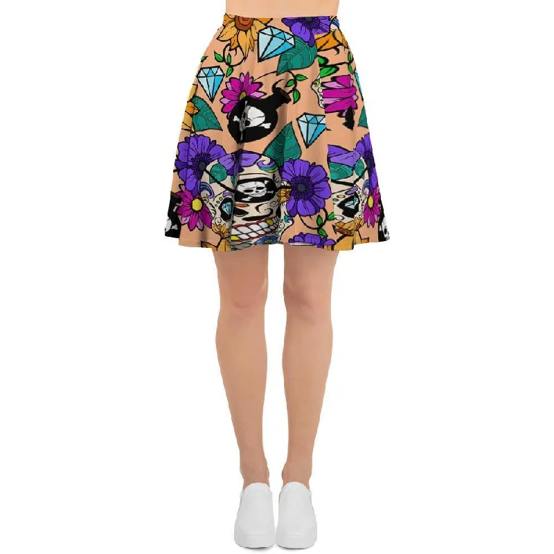 Sugar Skull Flower Women's Skirt wool skirt sturdy