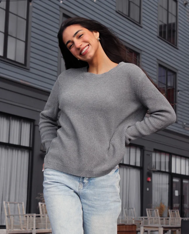 Sweater Crew- Grey Boxy Sweater Fitted Sweater A-Line