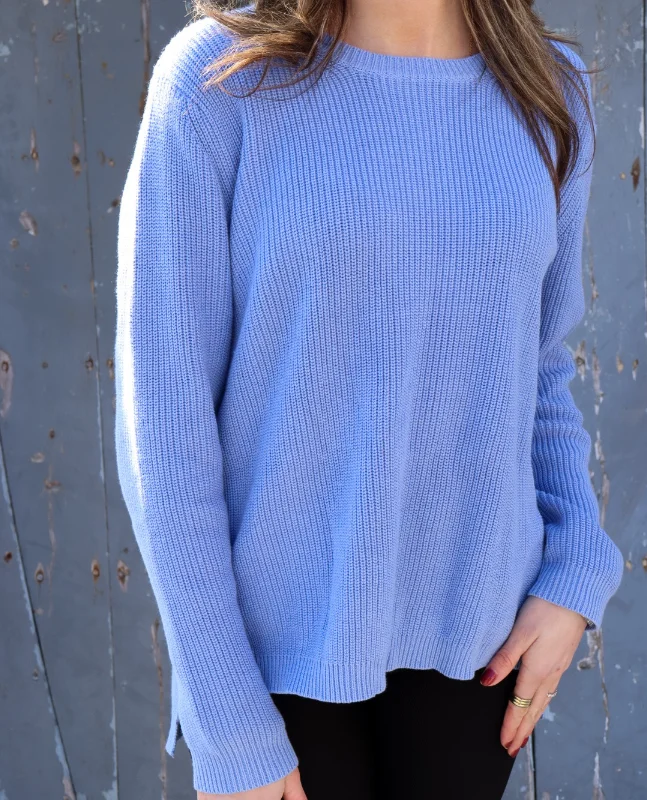 Sweater Crew- Periwinkle Notch Collar Peter Pan Collar Cowl Neck