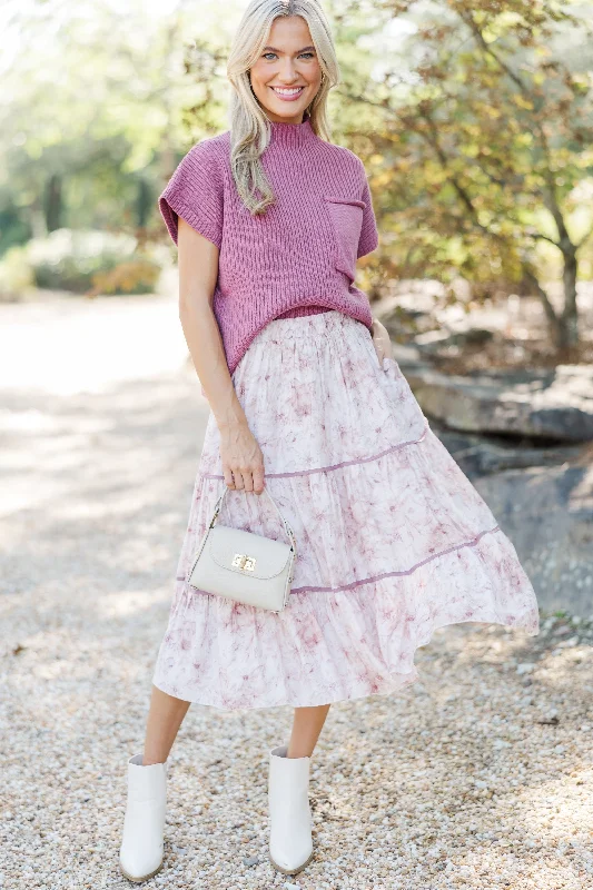 Take You Back Dusty Mauve Floral Midi Skirt corduroy skirt comfortable