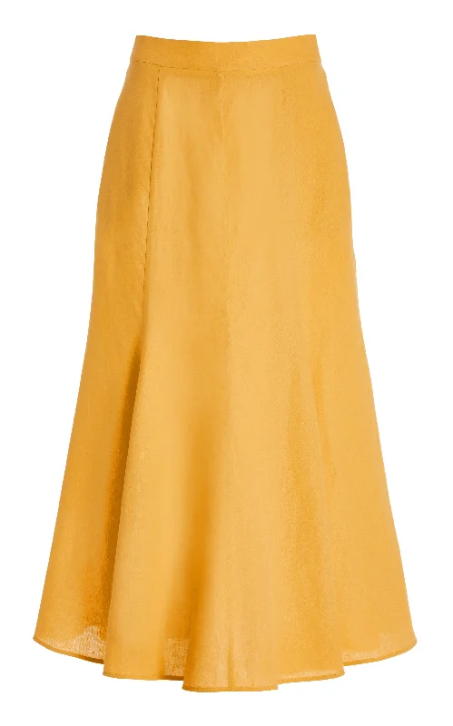 Tate Midi Skirt in Fluorescent Orange Aloe Linen corduroy skirt cozy