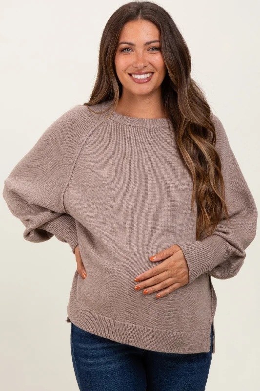 Taupe Bubble Sleeve Maternity Sweater Rayon Fabric Velvet Fabric Corduroy Fabric