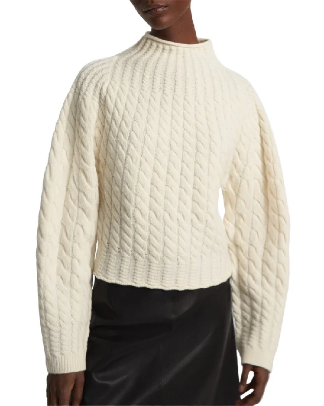 Theory Cashmere-Blend Sculpted Turtleneck Sweater Polka Dot Checkered Tartan