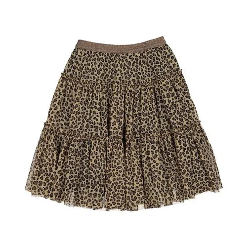 Tocoto Brown Tulle Leopard Tiered Skirt lace skirt intricate