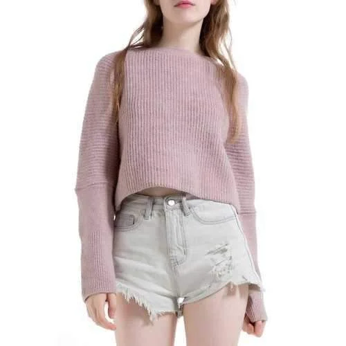 Ribbed Short Sweater - Pink One Size Layered Multi-layer Single Layer