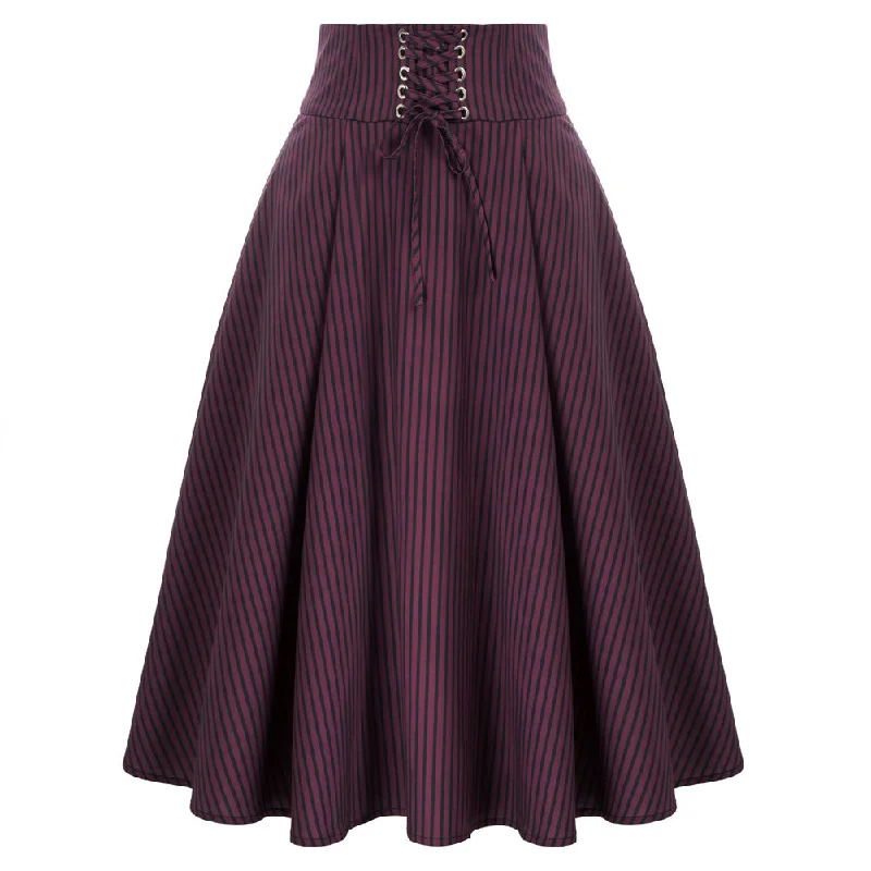 Vintage High Waist Striped Skirt Wide Waistband Flared A-Line Skirt⏰Flash Sale a-line skirt cut