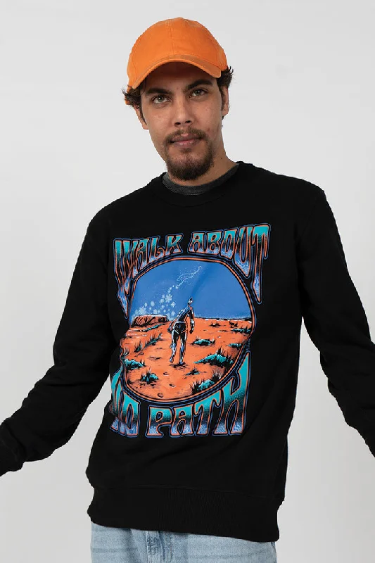 Walkabout No Path Black Premium Cotton Crew Neck Unisex Sweater Layered Multi-layer Single Layer