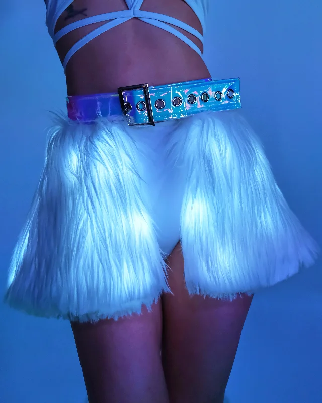 White LED White Fur Belted Skirt breathable skirt fabric