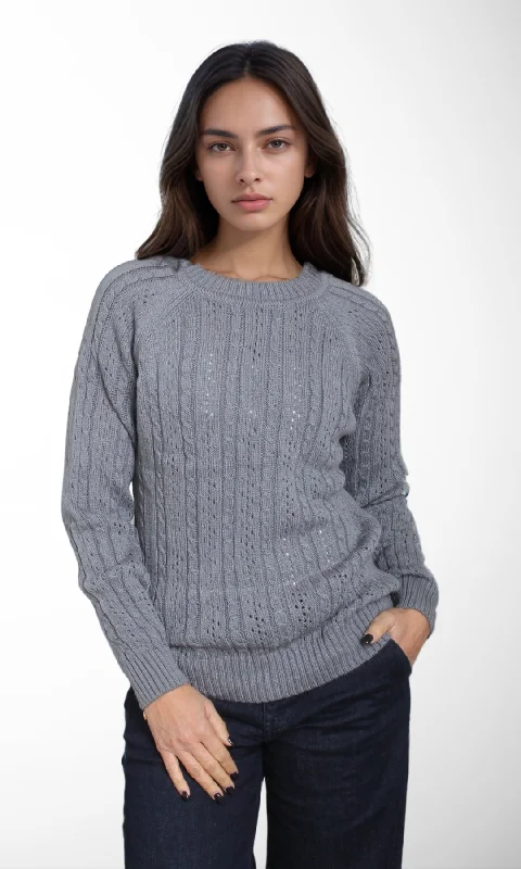 Women Round Neck Sweater (Grey) Spandex Blend Rayon Blend Denim Blend