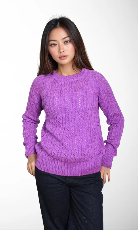 Women Round Neck Sweater (Purple) Front Pockets Side Pockets Patch Pockets