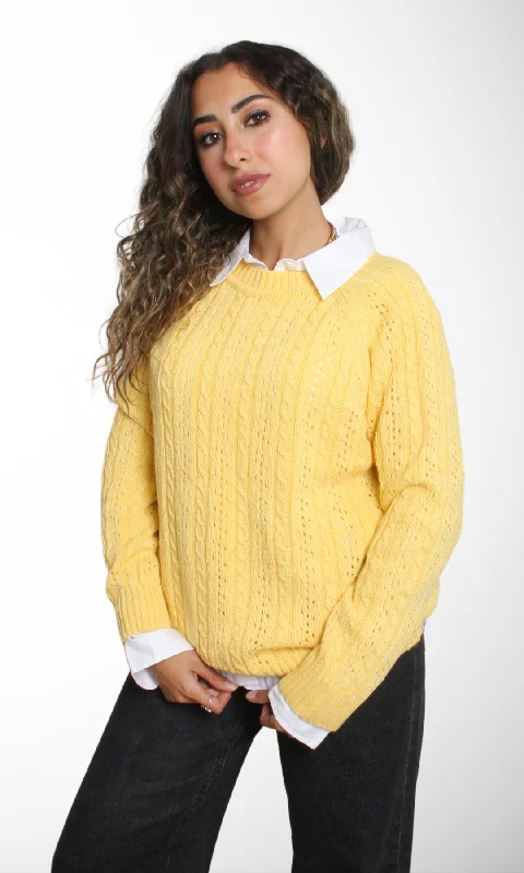 Women Round Neck Sweater (Yellow) Collared Crew Neck Turtle Neck